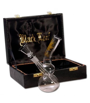 Bong Cristal Caja Black Leaf Hoja Oro  17 cm.