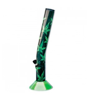 Bong Plastico Curvo Black Green Leaf 42 cm.
